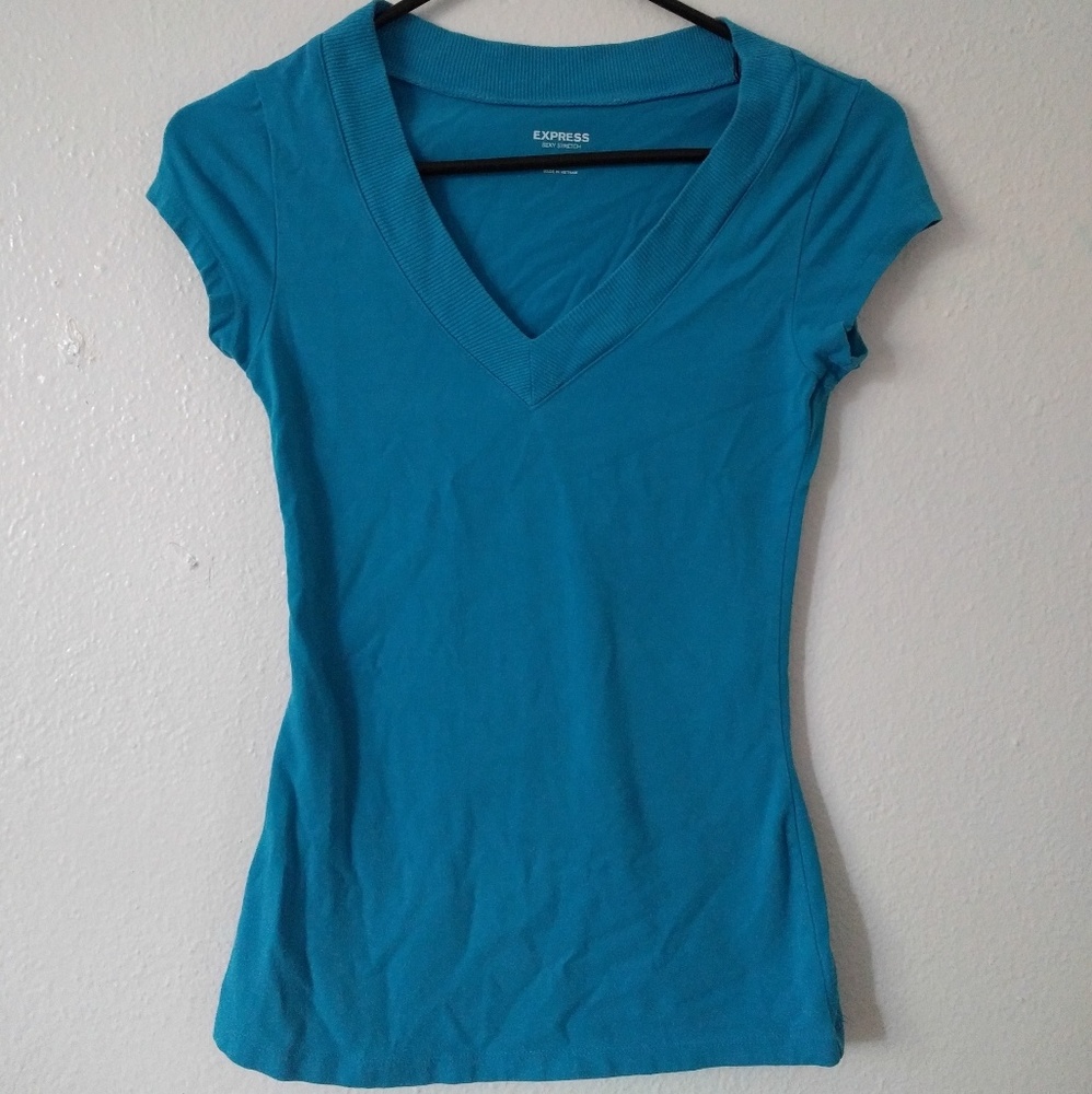 Express Sexy Stretch Blue V NeckTee Top